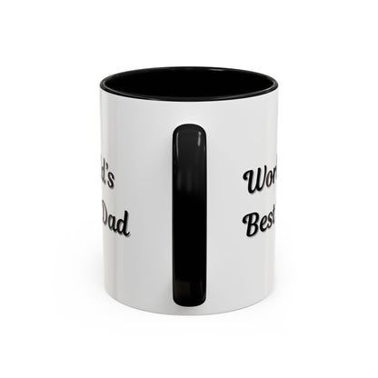 Black trim coffee mug with "World's Best Dad" message, available in 11oz or 15oz sizes, by Printify.