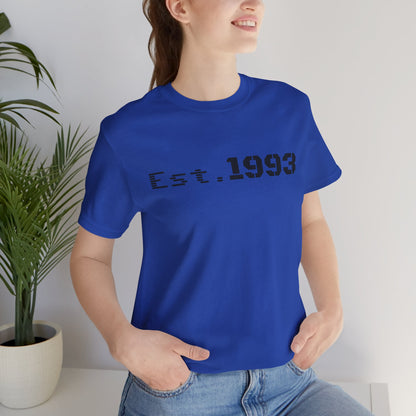 Vintage 1993 Est. T-Shirt by Printify featuring a classic "Born in 1993" design on a comfortable cotton tee.
