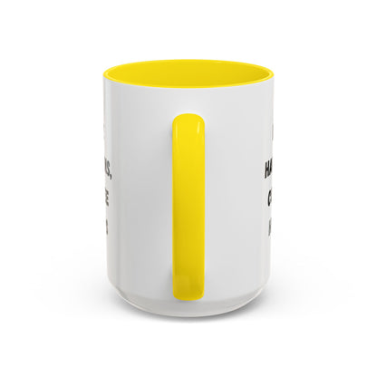 Black ceramic mug with "Life Happens Coffee Helps" text, 11oz or 15oz capacity, with black handle and rim, by Printify.