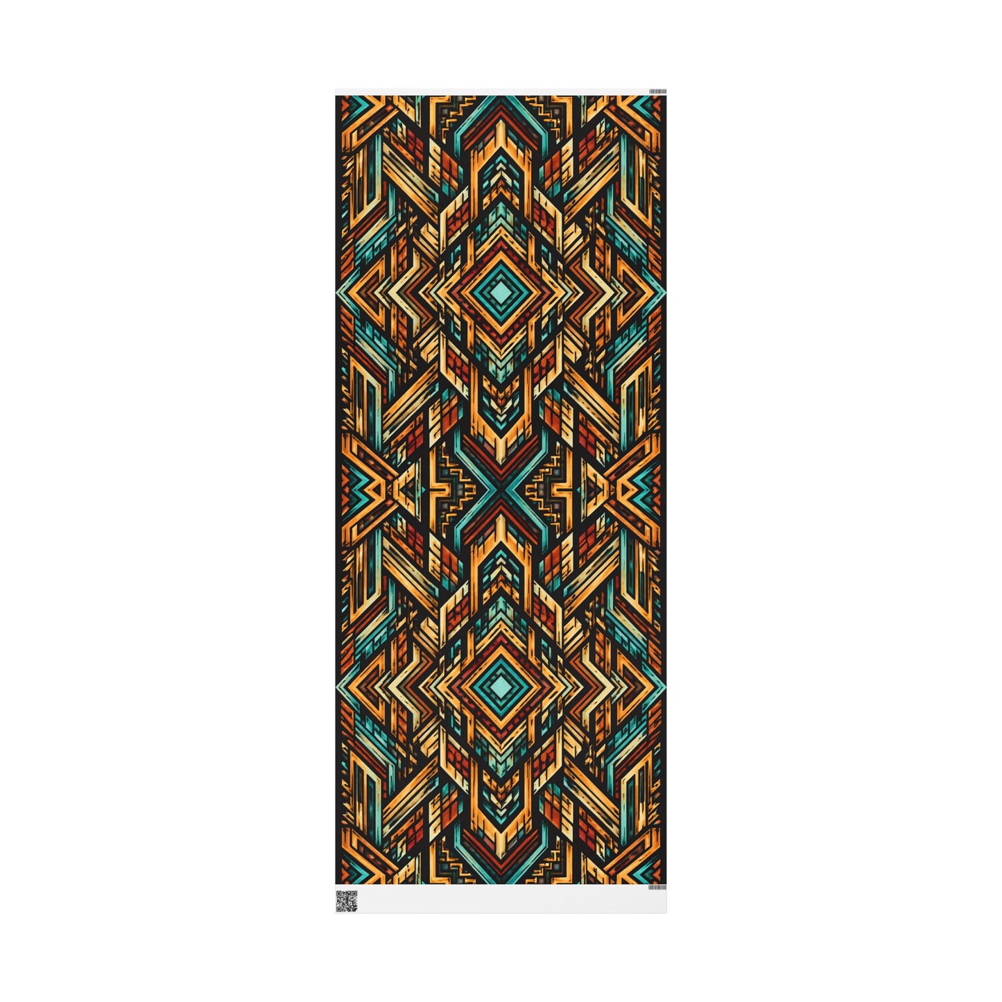 Geometric Boho Wrapping Paper Roll — Teal & Burnt Orange Tribal Pattern