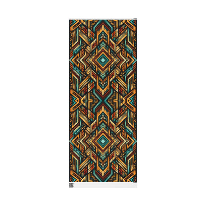 Geometric Boho Wrapping Paper Roll — Teal & Burnt Orange Tribal Pattern