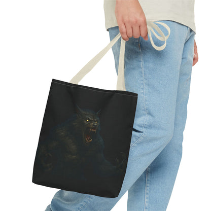 Dark Halloween werewolf tote bag featuring horror art, perfect gift for horror fans, made by Printify.