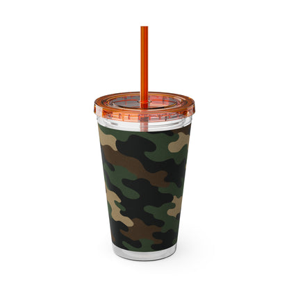 Stylish Camo Tumbler, 16oz Cup with Straw, Perfect for Outdoor Adventures, Gifts for Him, Travel Mug, Eco-friendly Drinkware, Camping - TRV