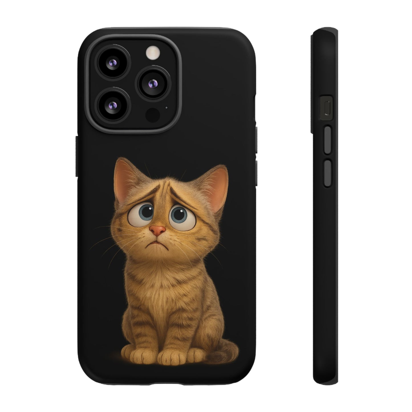 Cute sad kitty print phone case for iPhone, protective and stylish cat-themed accessory by Printify.