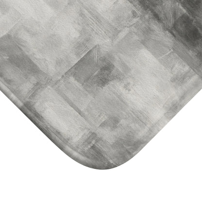 Gray abstract bath rug by Printify, soft plush modern bathroom rug with stylish abstract design for cozy bathroom decor.