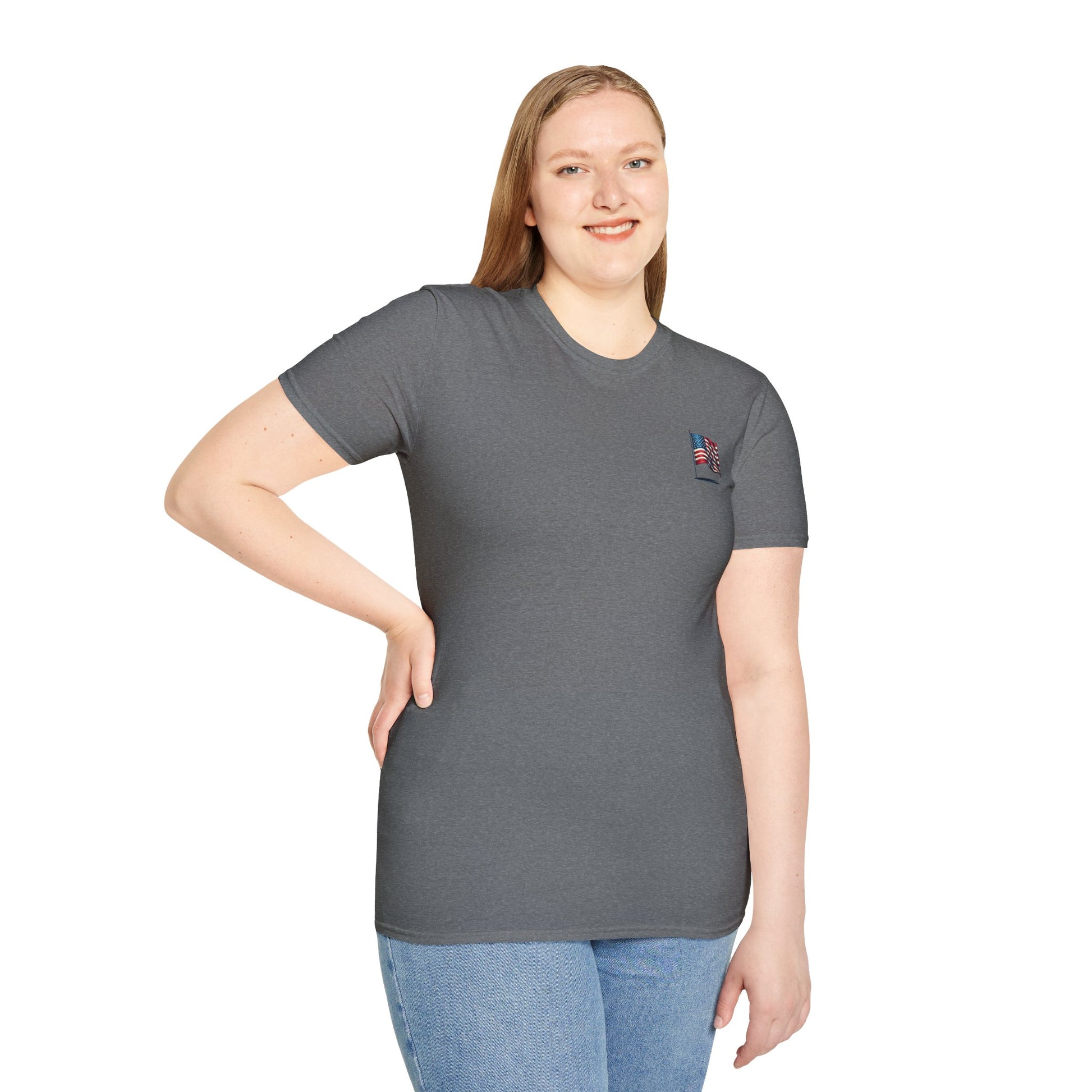 Patriotic Unisex Softstyle T-Shirt, American Flag Tee, USA Pride Shirt, Perfect for Independence Day, Casual Wear - TRV