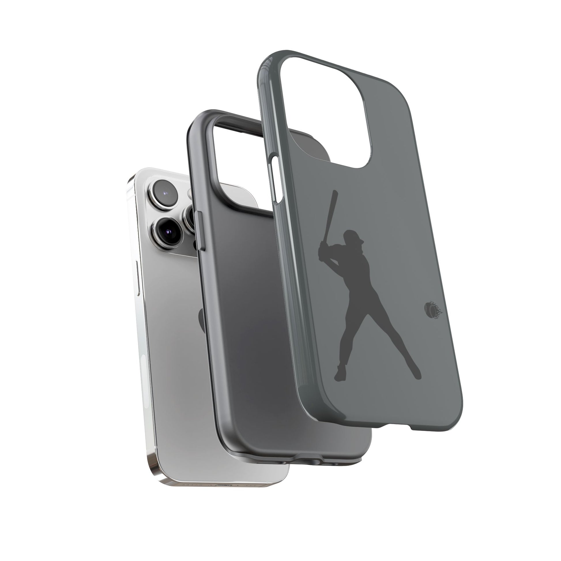 Black baseball silhouette tough phone case for iPhone, protective sporty design by Printify.