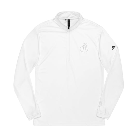 Printify Adidas® embroidered quarter-zip sweatshirt featuring a love gesture design, stylish performance layer for casual wear.