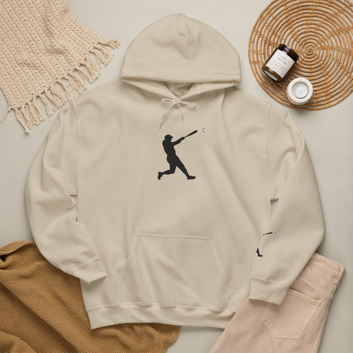Black baseball batter silhouette hoodie by Printify featuring a minimal sports pullover design, casual and stylish for sports fans.