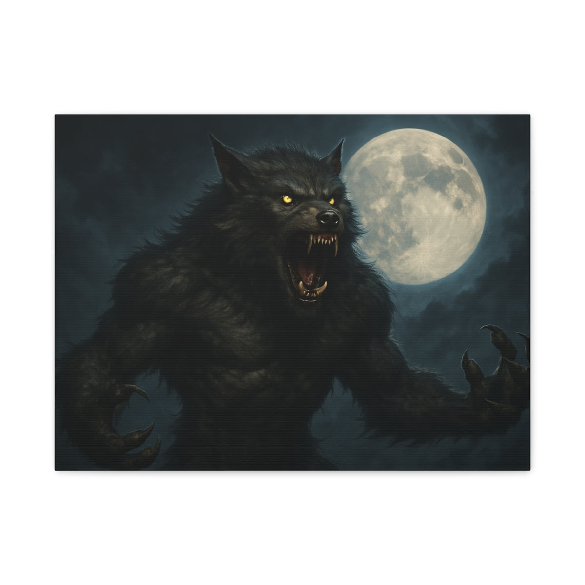 Spooky full moon werewolf moon matte canvas print wall art featuring a haunting moonlit scene on a canvas from Printify.