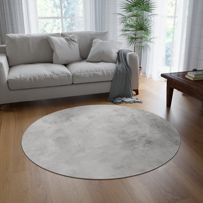 Modern round Printify soft area rug ideal for living rooms or bedrooms, featuring stylish design and plush texture.