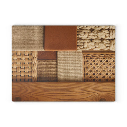 Woven Texture Glass Cutting Board – Rustic Boho Kitchen Decor