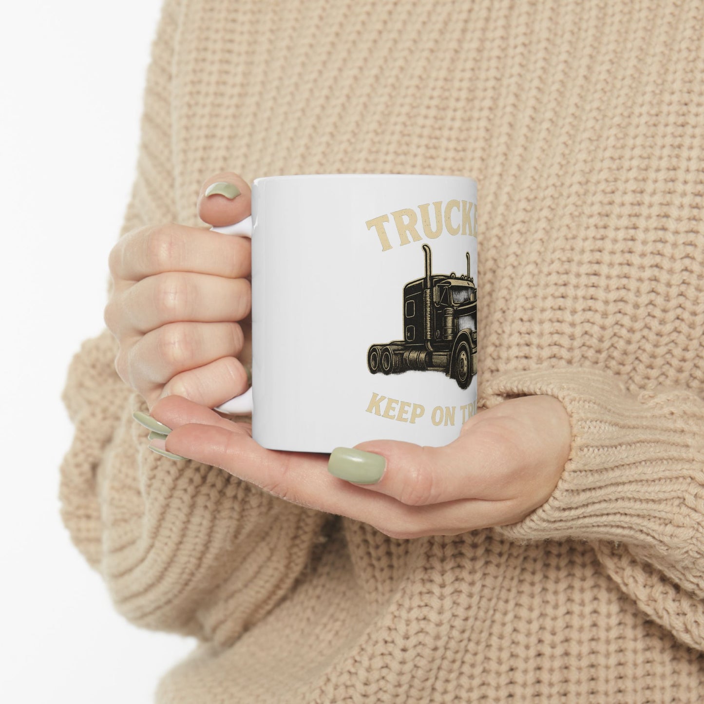Truckers Keep on Truckin' Ceramic Mug, Coffee Cup for Truck Drivers, Gift for Road Trip Lovers, Travel Mug for Father's Day, Unique [...] - TRV