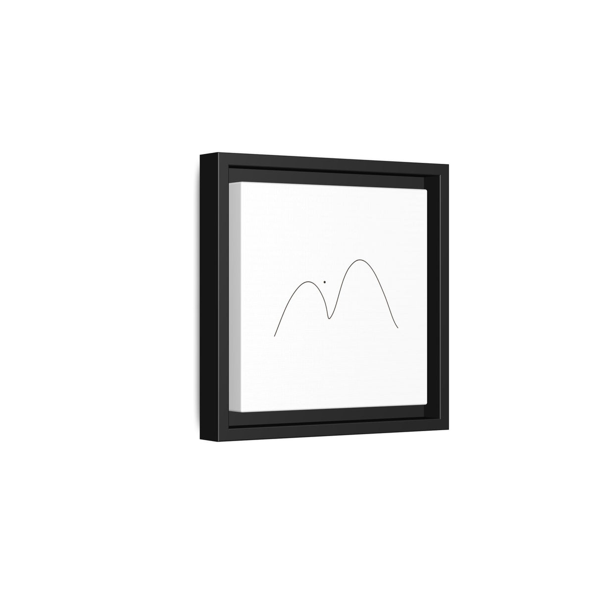 Minimalist mountain line art on framed matte canvas by Printify, featuring simple mountain outlines in modern wall art style.