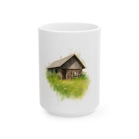 Rustic Cabin Ceramic Mug - Cozy Coffee Cup for Nature Lovers, Gift for Home, Farmhouse Decor, Tea Time, Camping Enthusiasts - TRV