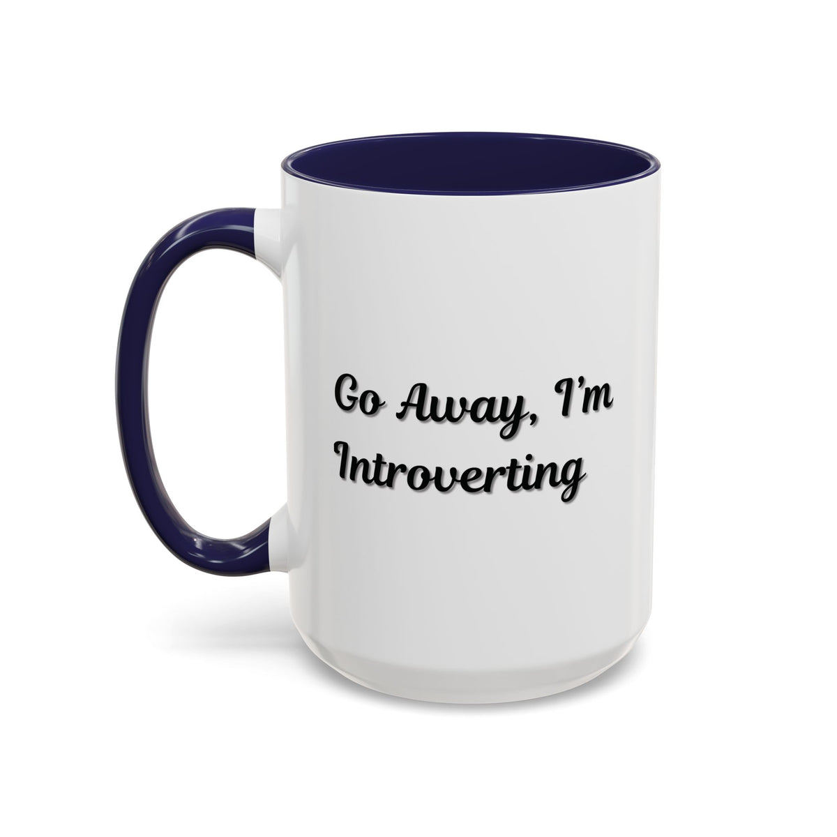Ceramic coffee mug with "Go Away, I'm Introverting" quote in black text, 11 oz size, on a white background.