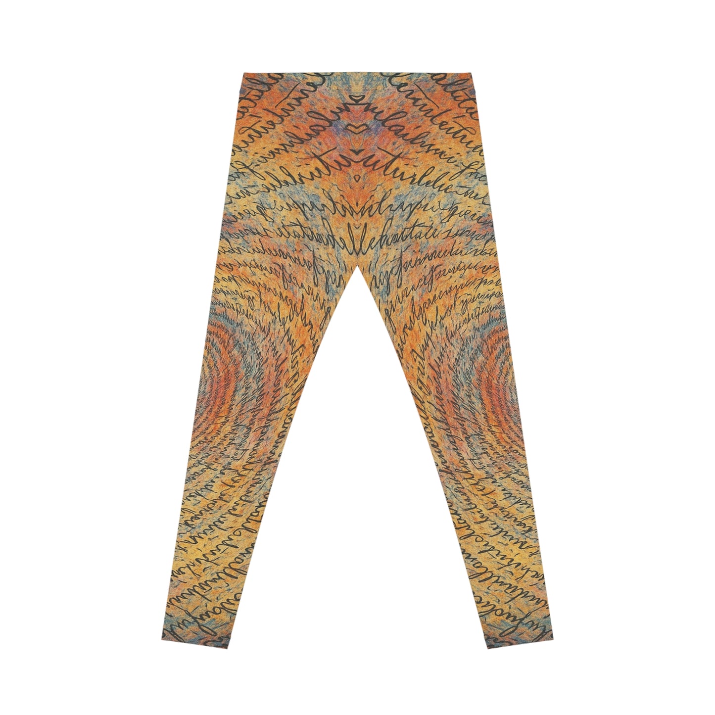 Women's Bohemian Script Spiral Print Leggings by Printify featuring colorful, all-over abstract design for casual wear.