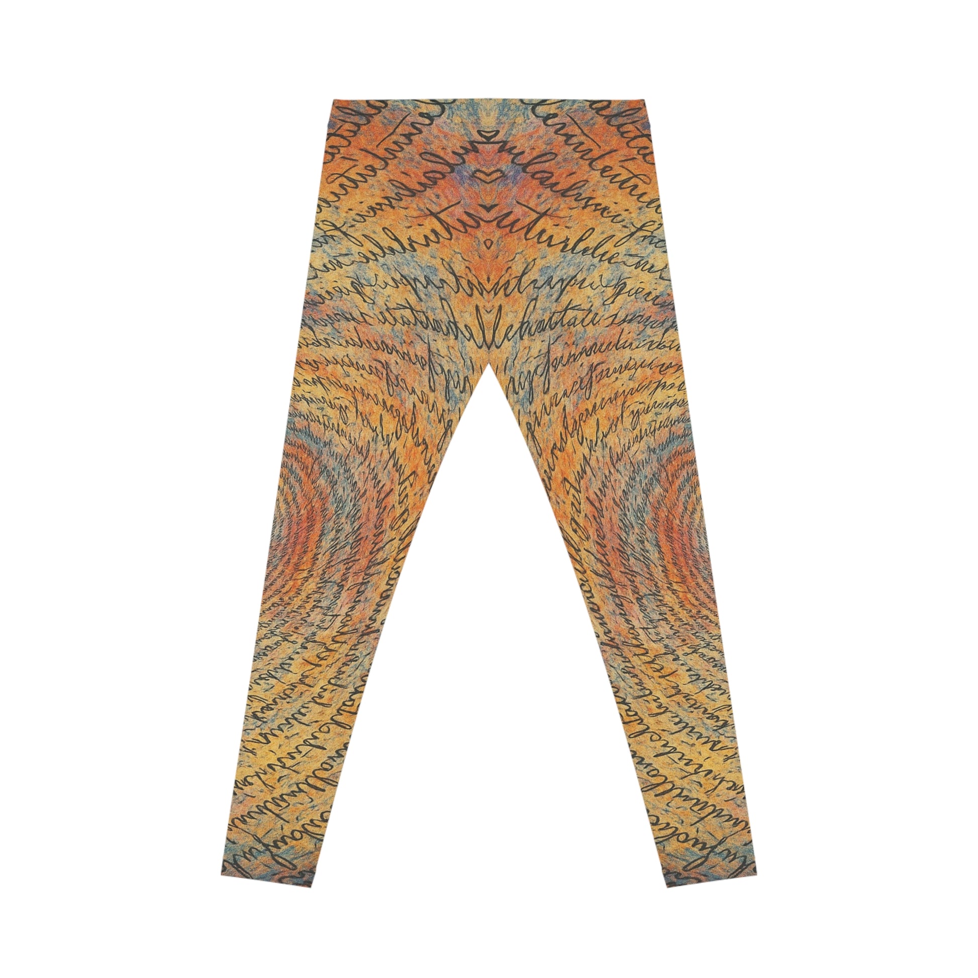 Women's Bohemian Script Spiral Print Leggings by Printify featuring colorful, all-over abstract design for casual wear.
