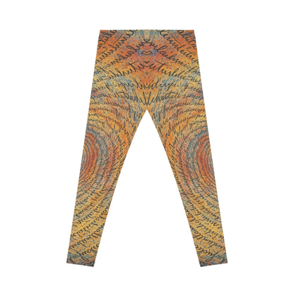 Women's Bohemian Script Spiral Print Leggings by Printify featuring colorful, all-over abstract design for casual wear.