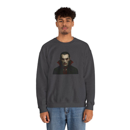 Printify vampire portrait crewneck sweatshirt featuring a detailed vampire design on soft fabric, ideal for casual wear.