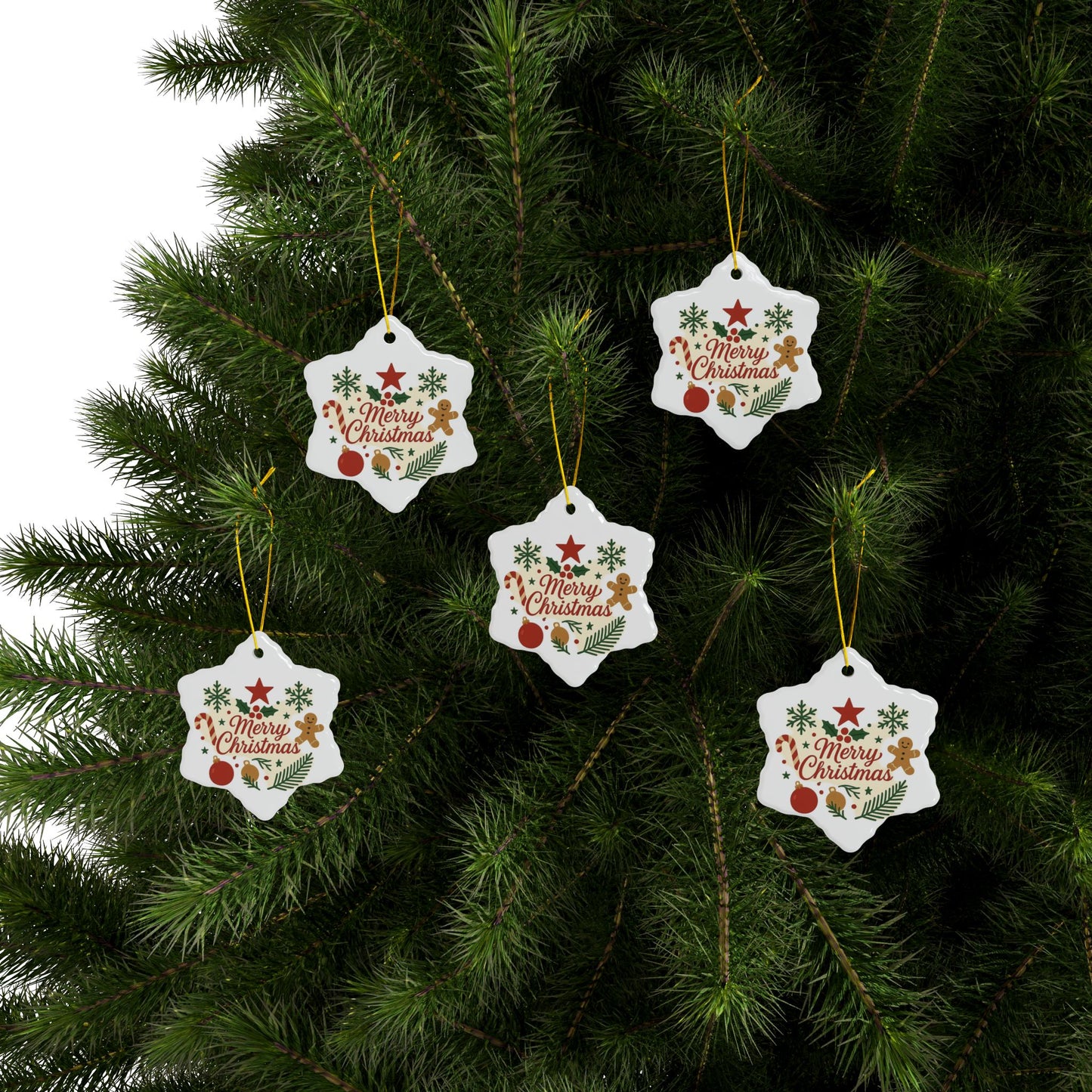 Double-sided ceramic Christmas ornament featuring gingerbread and candy cane designs, holiday tree decoration by Printify.