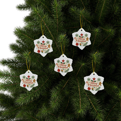 Double-sided ceramic Christmas ornament featuring gingerbread and candy cane designs, holiday tree decoration by Printify.