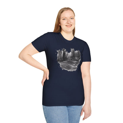 Minimalist Nature-Inspired Unisex Softstyle T-Shirt, Casual Wear, Everyday Style, Gift for Nature Lovers, Eco-Friendly Fashion