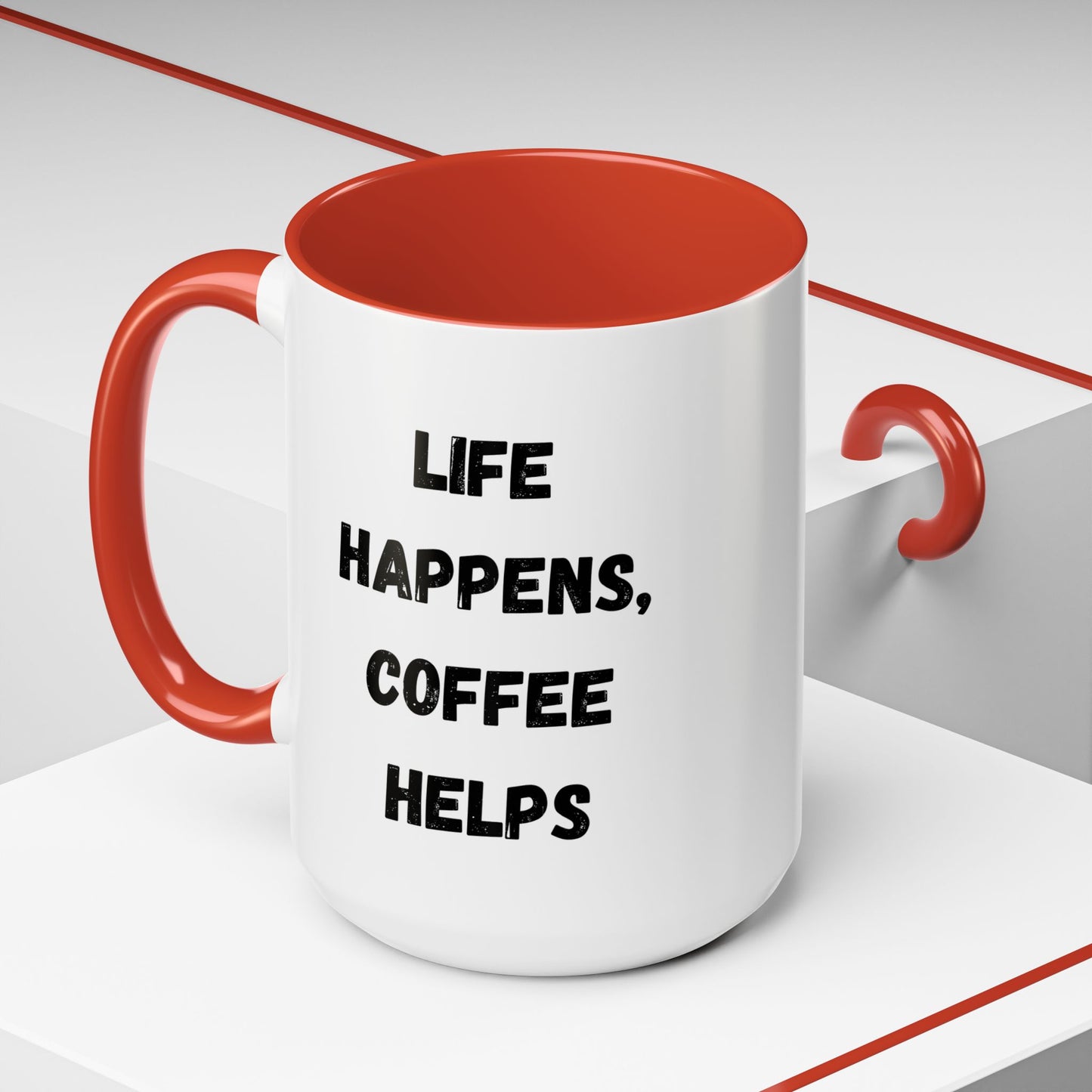 Life Happens Coffee Mug - Inspirational Coffee Cup, Gift for Coffee Lovers, Motivational Mug, Black Accent Mug, Coffee Humor