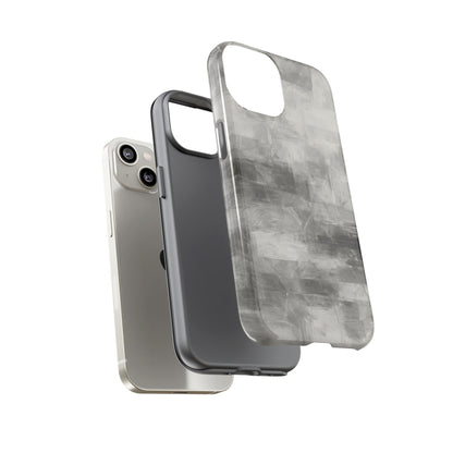 Abstract gray grid phone case for iPhone, tough protective cover by Printify featuring modern geometric design.