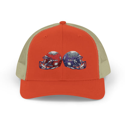 Sporty Snapback Trucker Cap with Football Helmets, Baseball Cap, Outdoor Activity Hat, Gift for Sports Fans, Team Spirit Wear - TRV