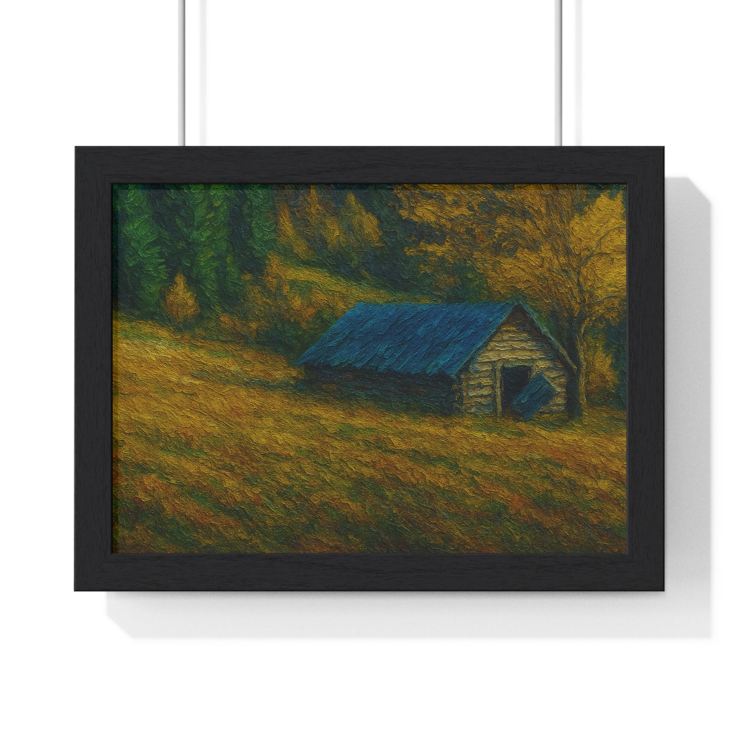 Rustic Cabin Framed Poster, Nature Wall Art, Cozy Home Decor, Gift for Farmhouse Lovers, Autumn Landscape Print - TRV
