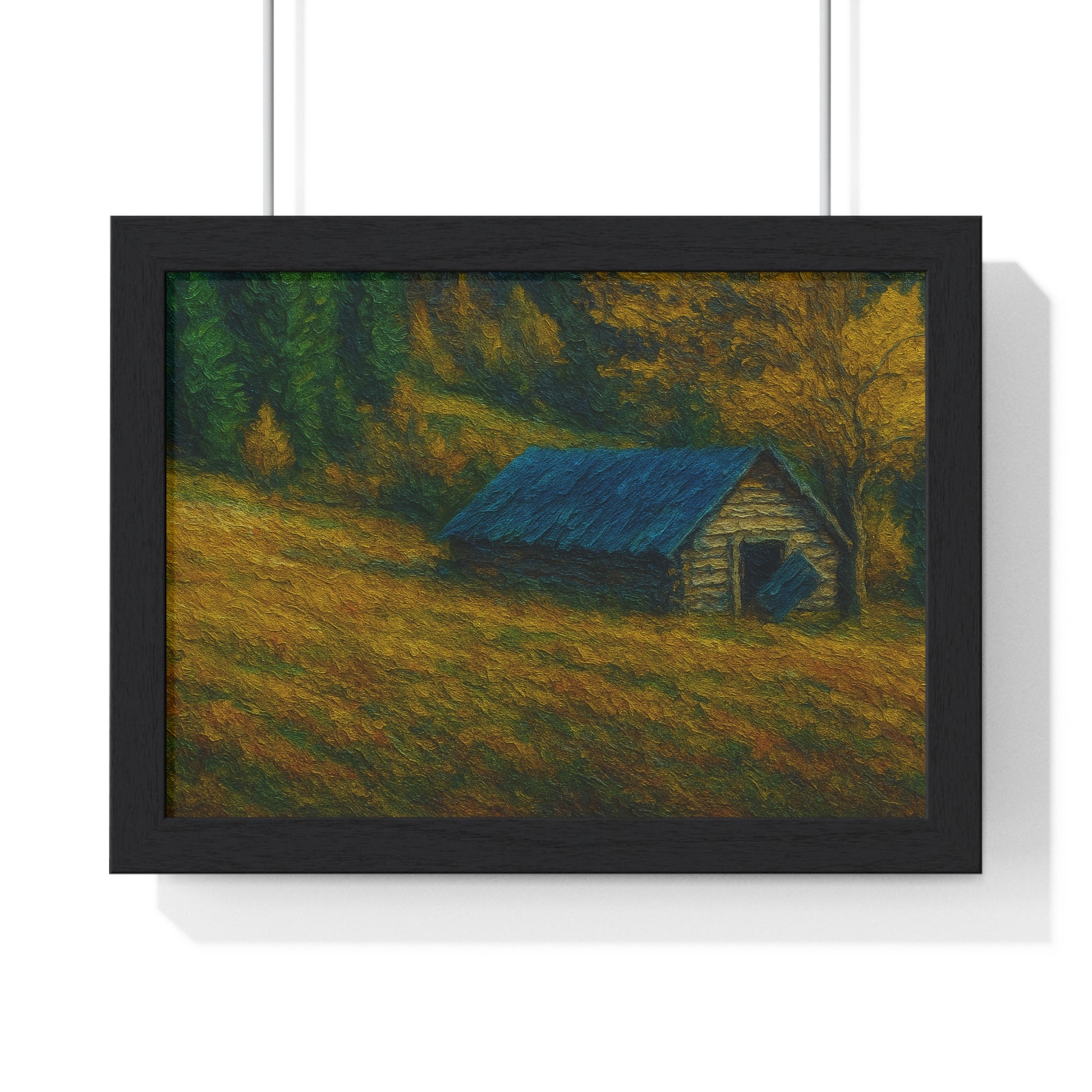 Rustic Cabin Framed Poster, Nature Wall Art, Cozy Home Decor, Gift for Farmhouse Lovers, Autumn Landscape Print - TRV