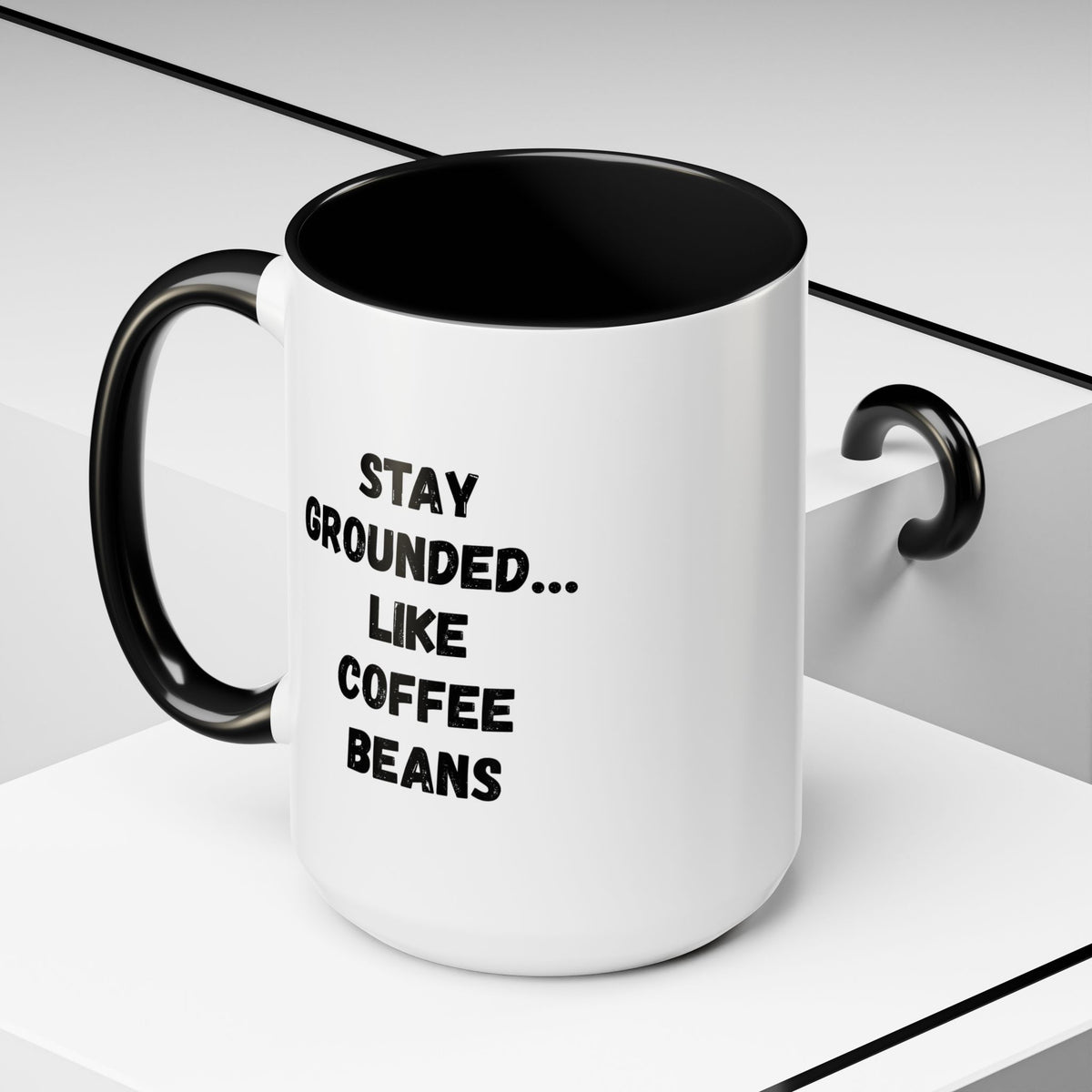 Funny coffee lover mug featuring a coffee bean design, 11oz size, perfect for staying grounded and enjoying your favorite brew.