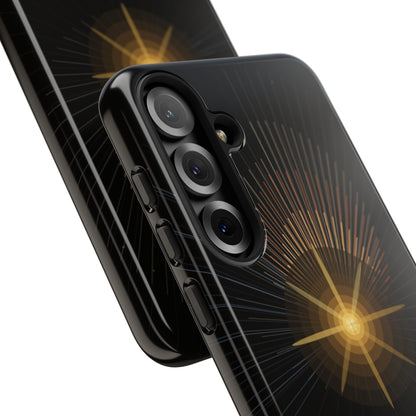 Tough Cases - Radiant Star Phone Case, Protective Black Shockproof Cover with Golden Light Design