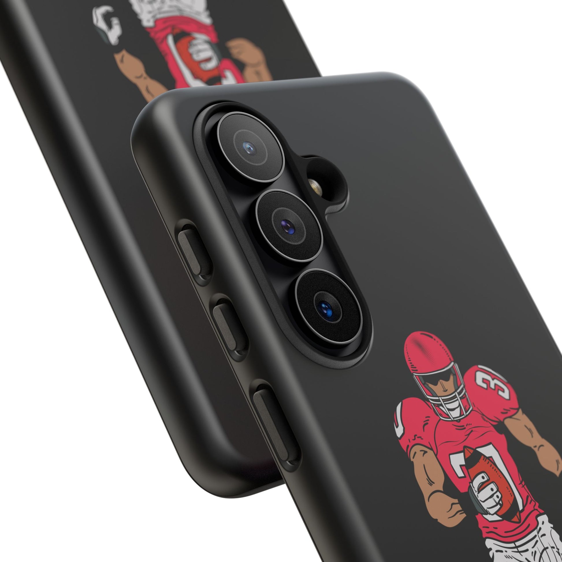 Black football player tough phone case for iPhone, durable protective sports design by Printify.