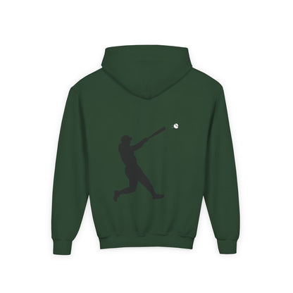 Youth baseball silhouette hoodie for kids, featuring a baseball player graphic on a comfortable pullover sweatshirt.
