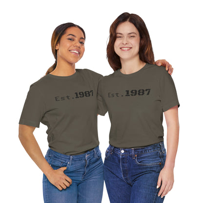 Vintage Est. 1987 T-Shirt by Printify featuring a classic born in 1987 design on a comfortable cotton tee.