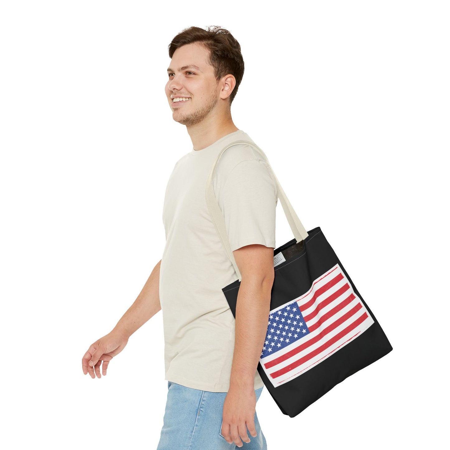 Patriotic Tote Bag, American Flag Carryall, Beach Bag, Reusable Shopping Tote, Independence Day Gift - TRV