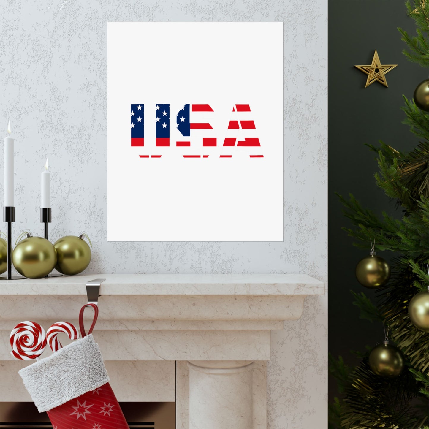 USA Patriotic Wall Art Poster, Red White Blue Home Decor, Fourth of July Decoration, American Flag Art, Independence Day Gift