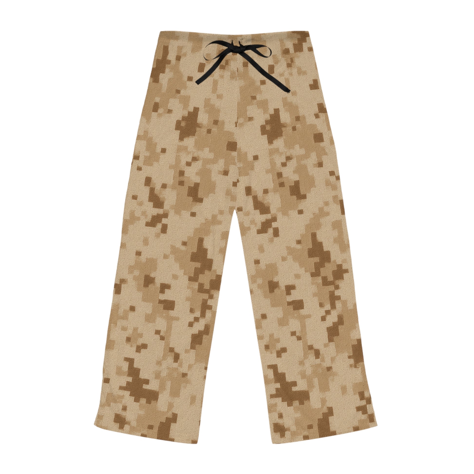 Desert camouflage women's pajama pants with all-over digital camo print, cozy loungewear by Printify.