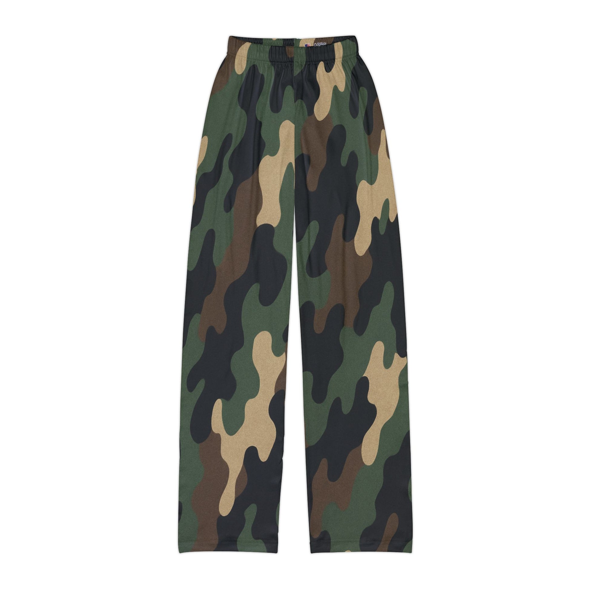 Kids camo lounge pants with all-over print design, comfortable sweatpants for boys and girls by Printify.