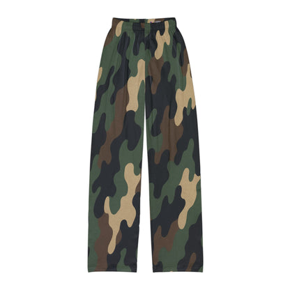 Kids camo lounge pants with all-over print design, comfortable sweatpants for boys and girls by Printify.