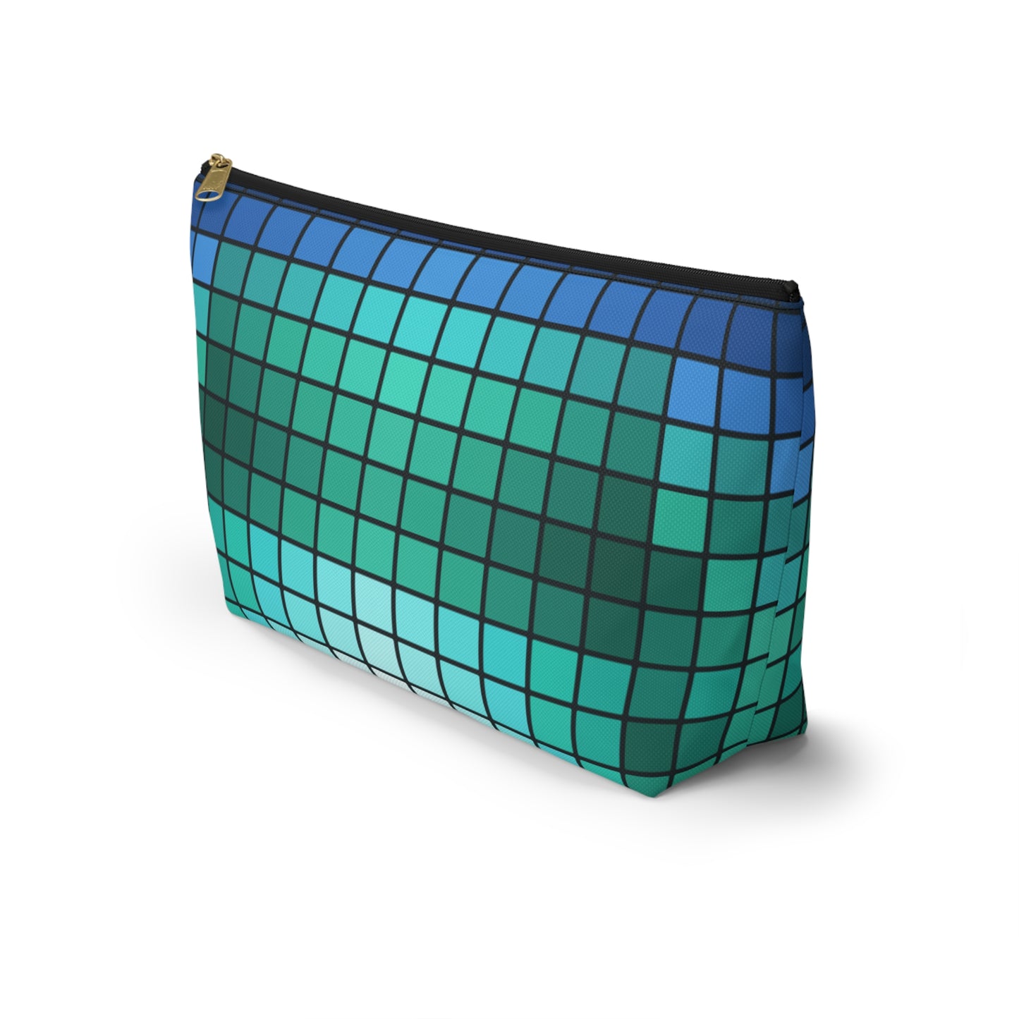 Teal Gradient Grid Accessory Pouch