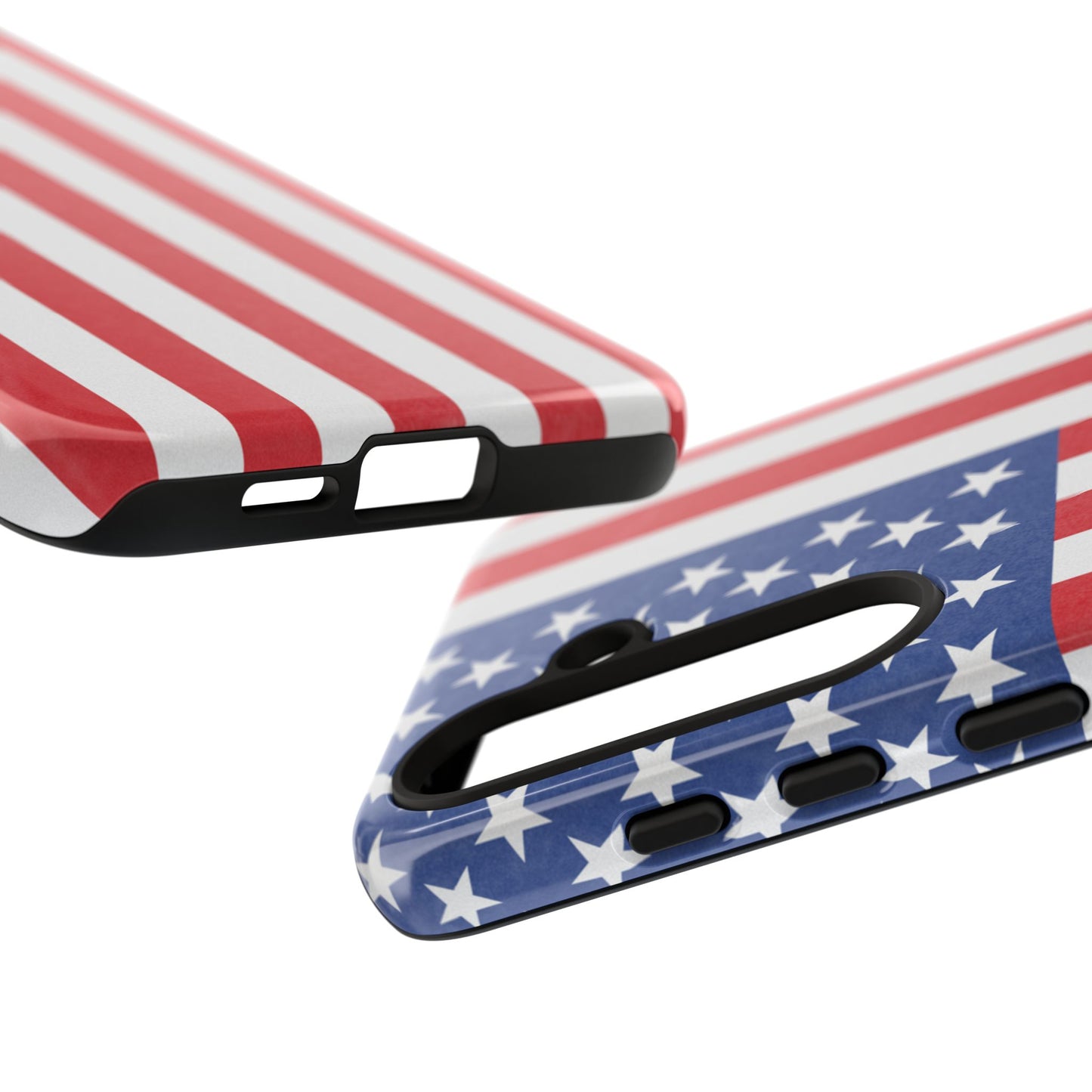 American flag tough phone case for iPhone and Samsung, patriotic protective cover with durable design by Printify.