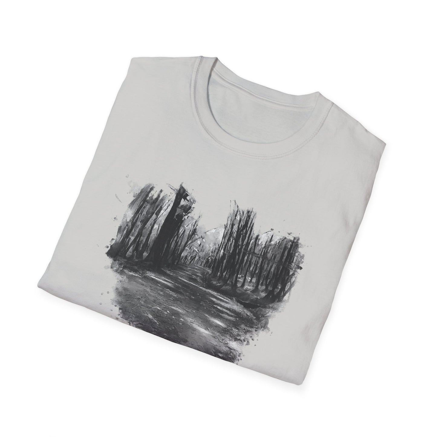 Unisex Softstyle T-Shirt with Abstract Landscape Art, Casual Wear, Gift for Art Lovers, Everyday Fashion, Nature Inspired Tee - TRV