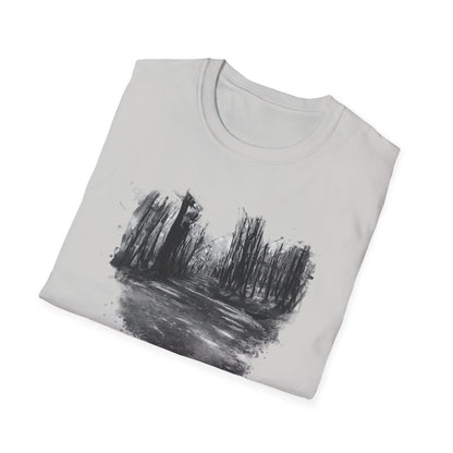 Unisex Softstyle T-Shirt with Abstract Landscape Art, Casual Wear, Gift for Art Lovers, Everyday Fashion, Nature Inspired Tee - TRV
