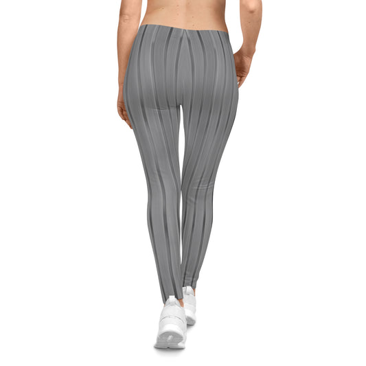 Gray pleated textured leggings with all-over print for women, stylish casual wear by Printify.