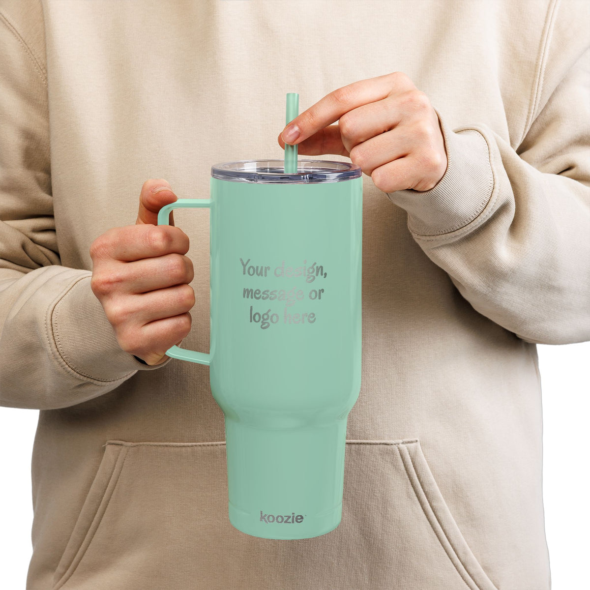Custom engraved 40oz insulated tumbler with handle, lid and straw - view 16
