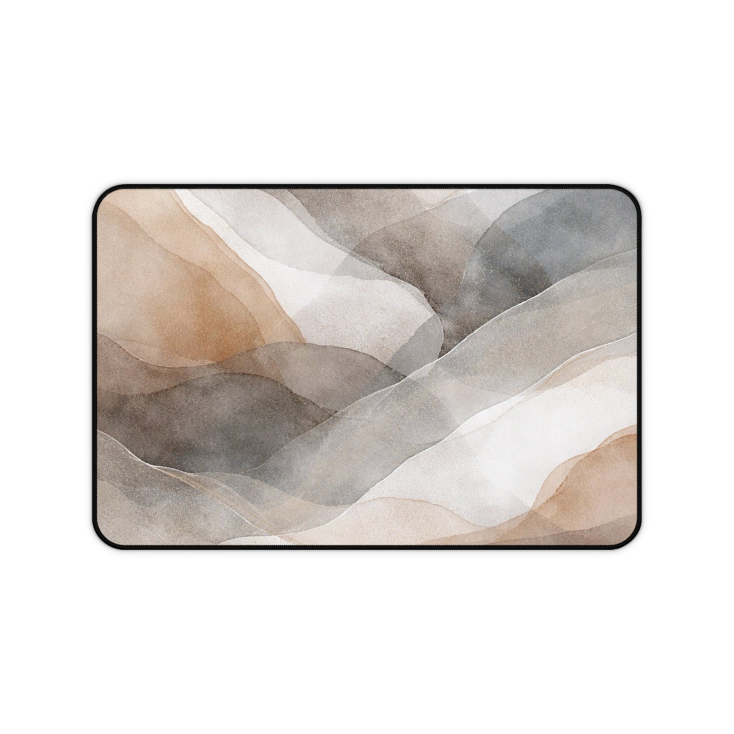 Neutral Watercolor Waves Desk Mat | Abstract Beige Gray Mouse Pad