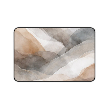 Neutral Watercolor Waves Desk Mat | Abstract Beige Gray Mouse Pad